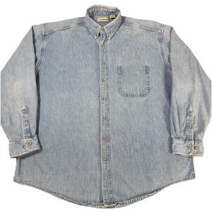 Vintage LL Bean Denim Shirt Mens XLT XL Tall Blue Heavy Button Up Western Cowboy